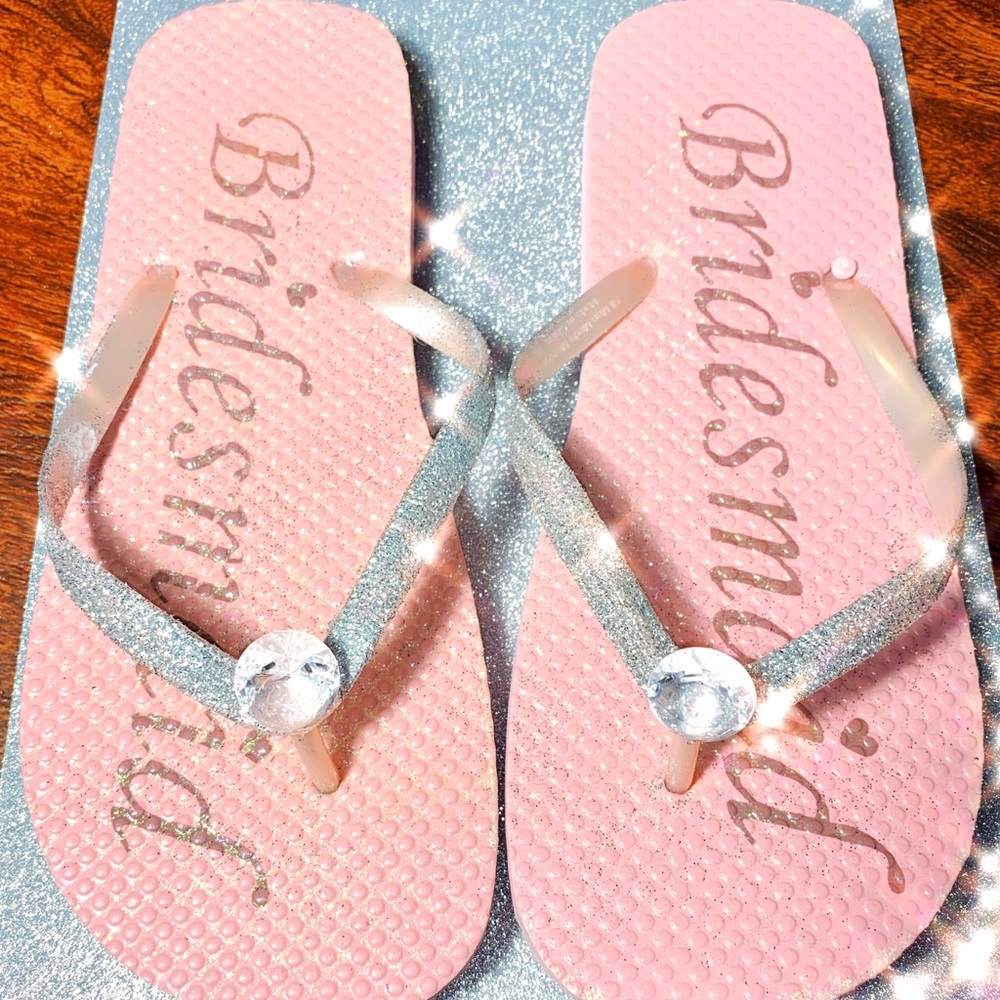 Sparkly “Bridesmaid” Pedicure/Reception Flip Flops